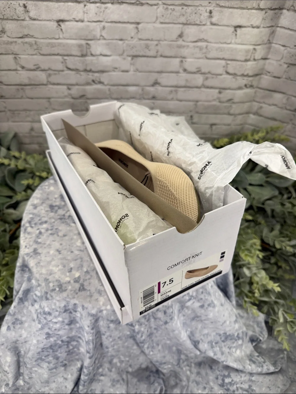 SONOMA “Sesame” Taupe Round-Toe Stretch Mesh-Knit Ballet Flats WMS 7.5M NWT&NIB